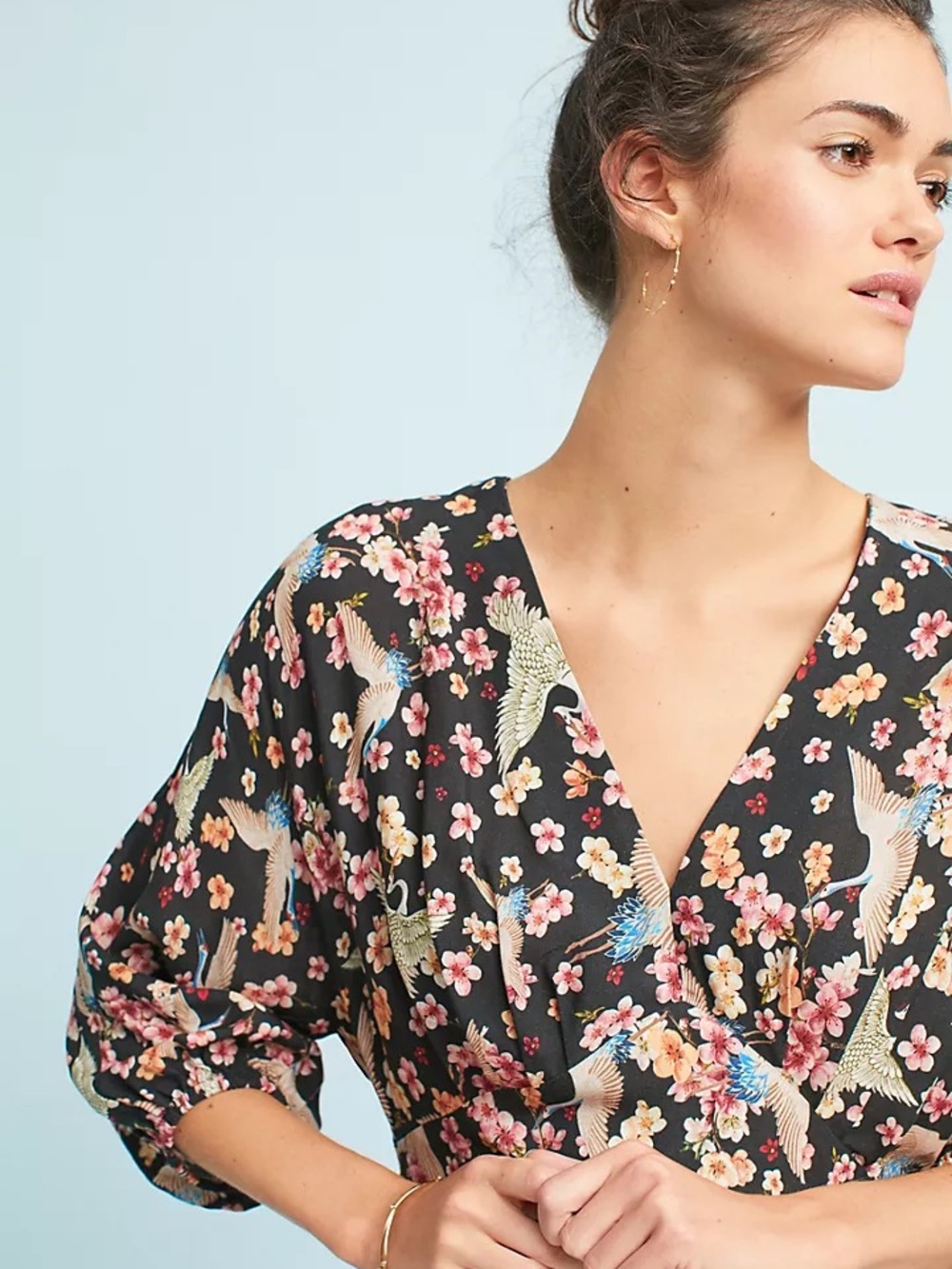 Farm Rio Avia V Neck Crane Blossom Print Mini Whimsical Romantic Statement Sz M - Picture 2 of 8